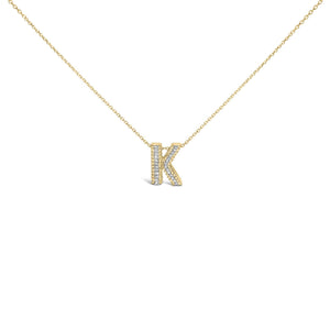 Yellow Gold Vermeil Diamond Accent "A-Z" Initial Bubble Pendant Necklace