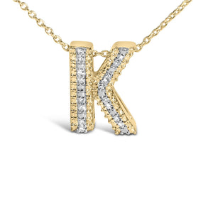 Yellow Gold Vermeil Diamond Accent "A-Z" Initial Bubble Pendant Necklace