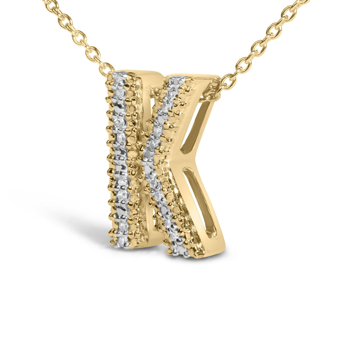 Yellow Gold Vermeil Diamond Accent "A-Z" Initial Bubble Pendant Necklace