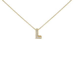 Yellow Gold Vermeil Diamond Accent "A-Z" Initial Bubble Pendant Necklace