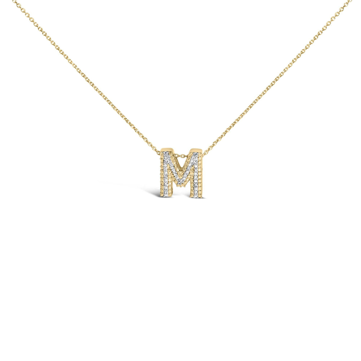Yellow Gold Vermeil Diamond Accent "A-Z" Initial Bubble Pendant Necklace