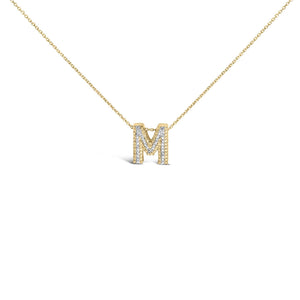 Yellow Gold Vermeil Diamond Accent "A-Z" Initial Bubble Pendant Necklace