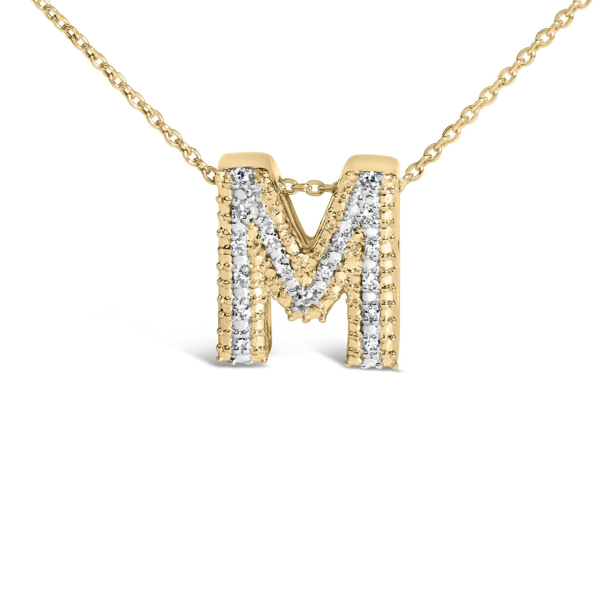 Yellow Gold Vermeil Diamond Accent "A-Z" Initial Bubble Pendant Necklace