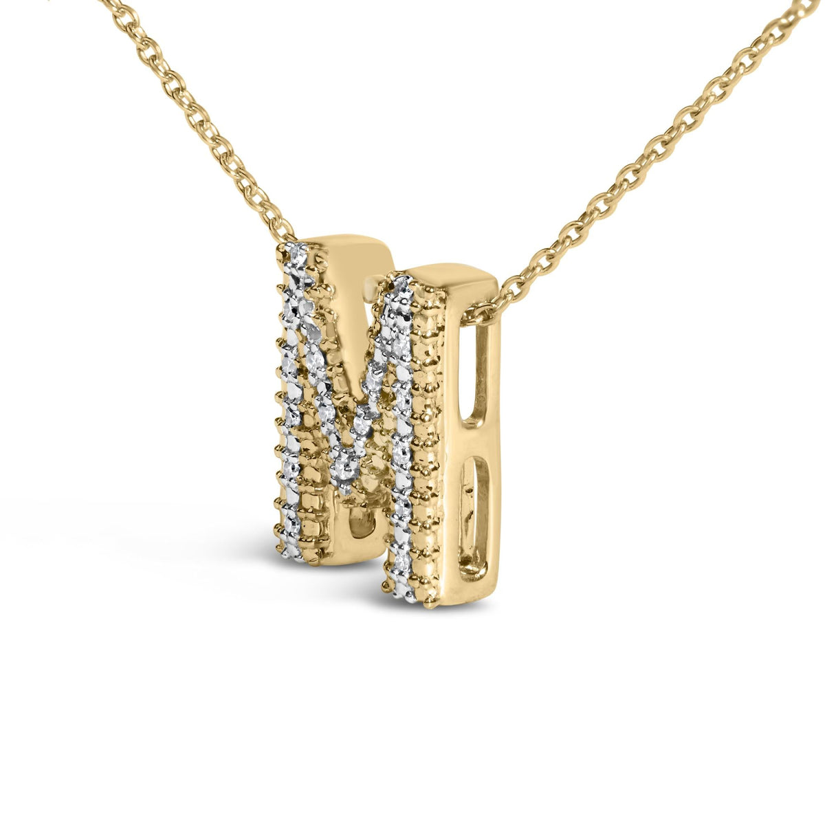 Yellow Gold Vermeil Diamond Accent "A-Z" Initial Bubble Pendant Necklace