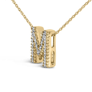 Yellow Gold Vermeil Diamond Accent "A-Z" Initial Bubble Pendant Necklace