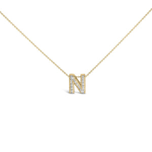 Yellow Gold Vermeil Diamond Accent "A-Z" Initial Bubble Pendant Necklace