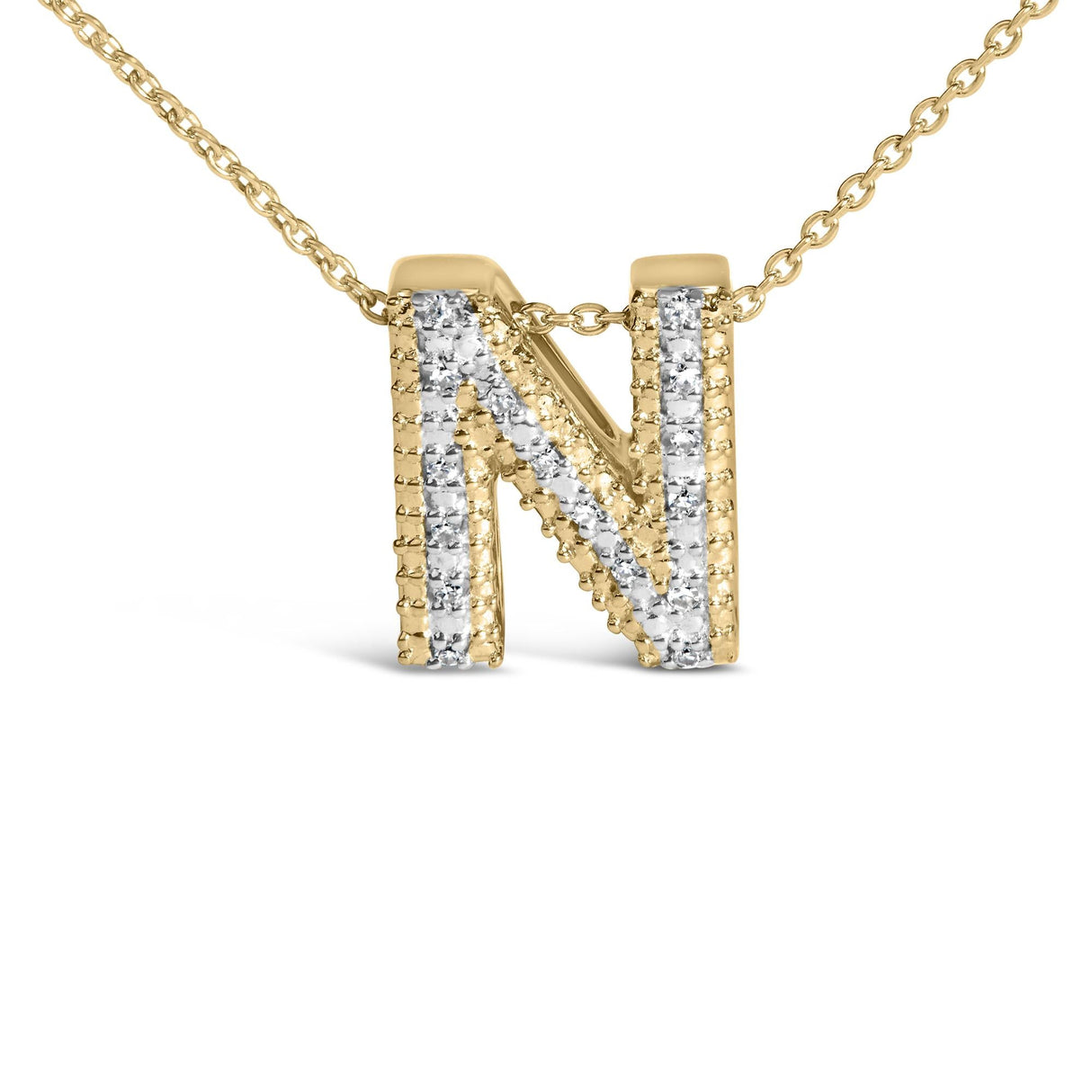 Yellow Gold Vermeil Diamond Accent "A-Z" Initial Bubble Pendant Necklace