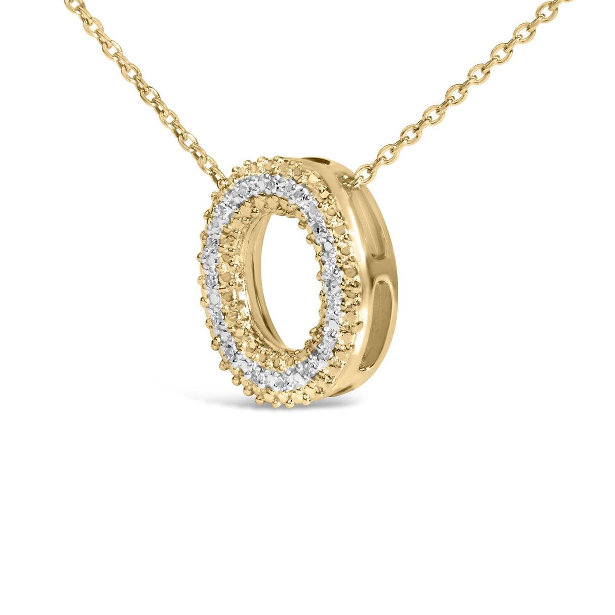 Yellow Gold Vermeil Diamond Accent "A-Z" Initial Bubble Pendant Necklace