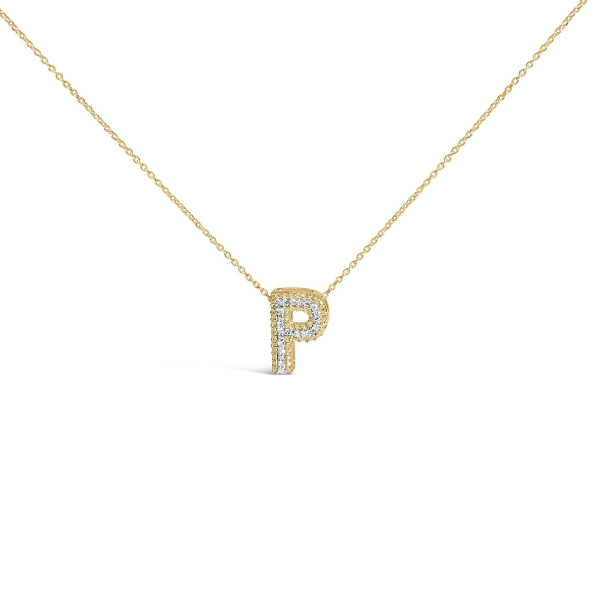 Yellow Gold Vermeil Diamond Accent "A-Z" Initial Bubble Pendant Necklace