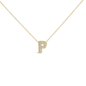 Yellow Gold Vermeil Diamond Accent "A-Z" Initial Bubble Pendant Necklace