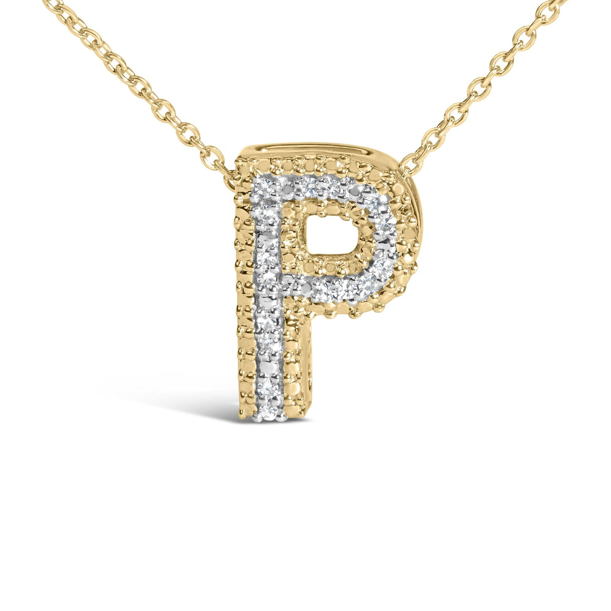 Yellow Gold Vermeil Diamond Accent "A-Z" Initial Bubble Pendant Necklace