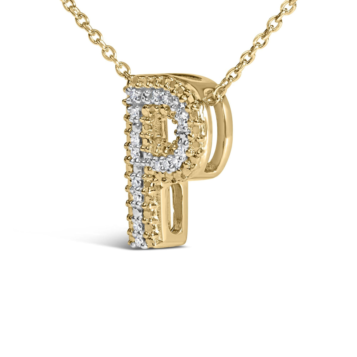 Yellow Gold Vermeil Diamond Accent "A-Z" Initial Bubble Pendant Necklace