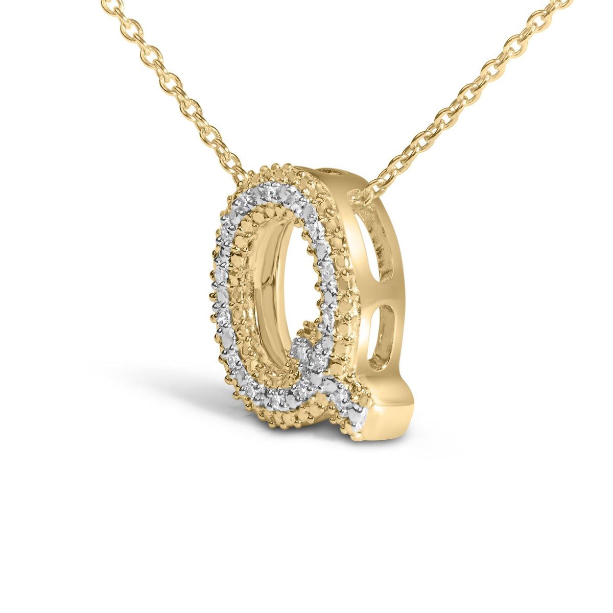 Yellow Gold Vermeil Diamond Accent "A-Z" Initial Bubble Pendant Necklace