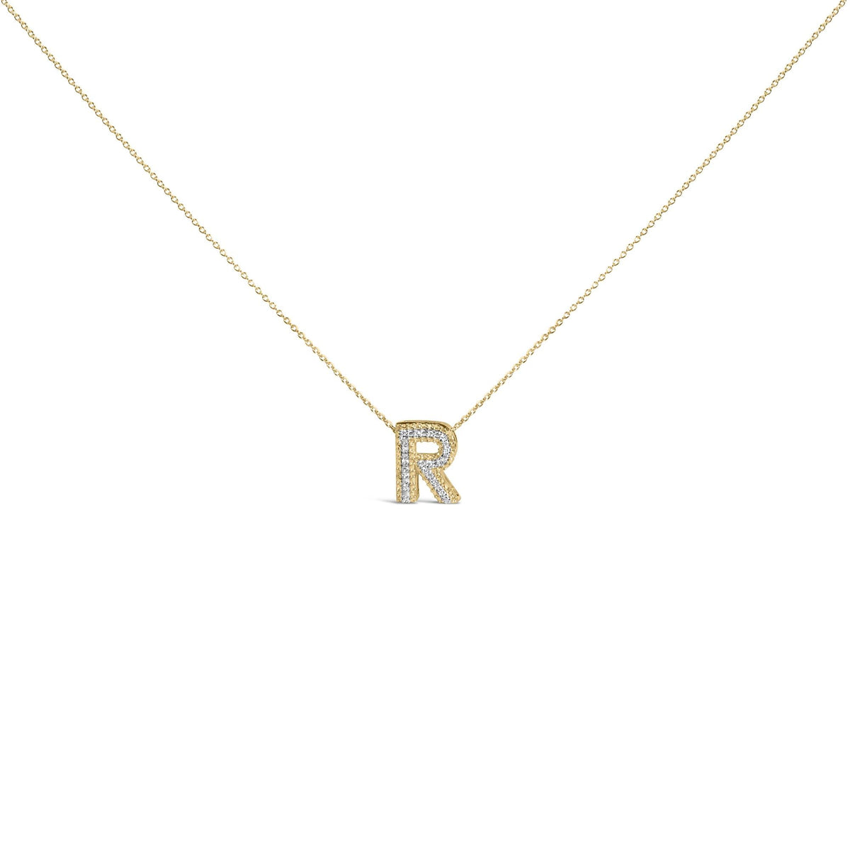 Yellow Gold Vermeil Diamond Accent "A-Z" Initial Bubble Pendant Necklace