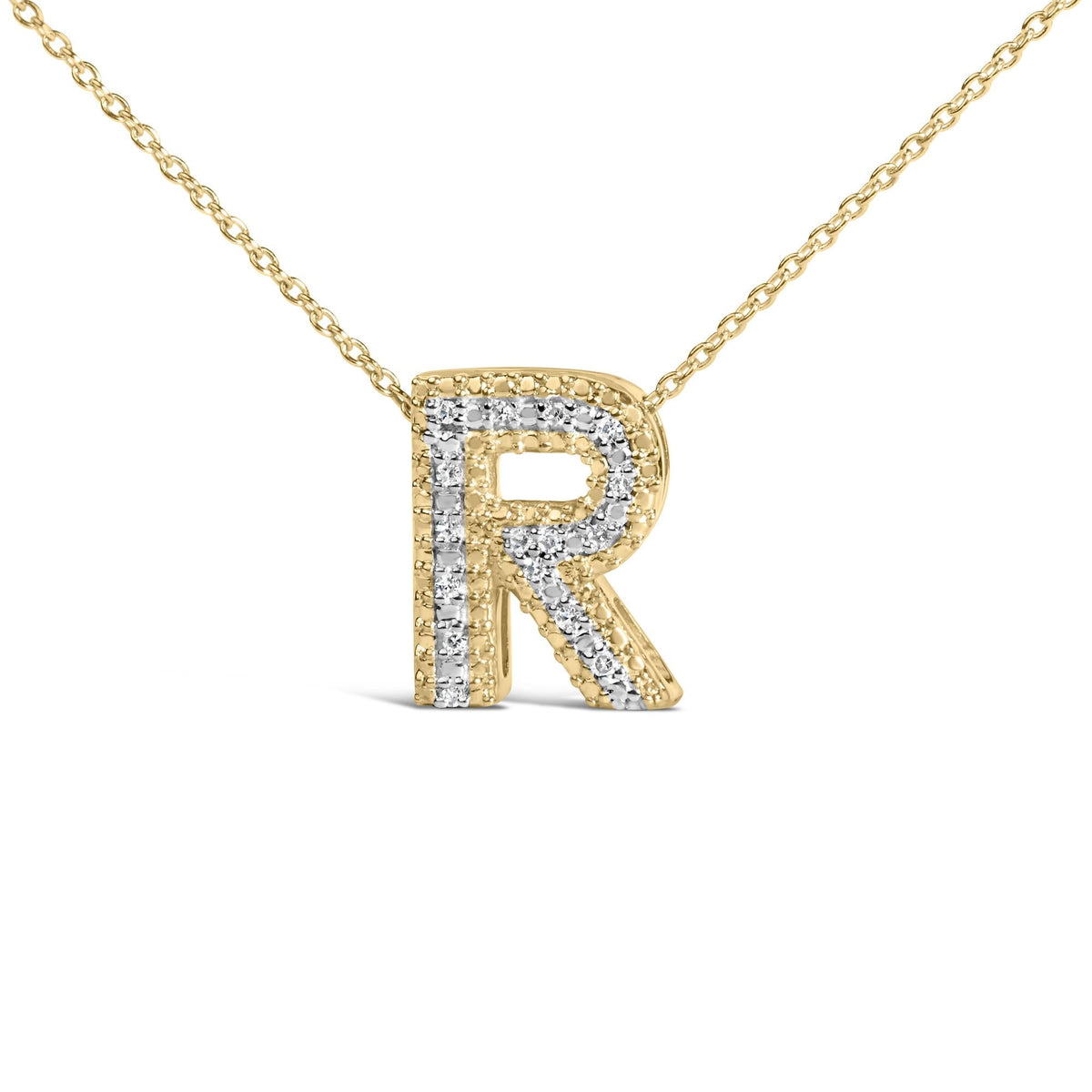 Yellow Gold Vermeil Diamond Accent "A-Z" Initial Bubble Pendant Necklace