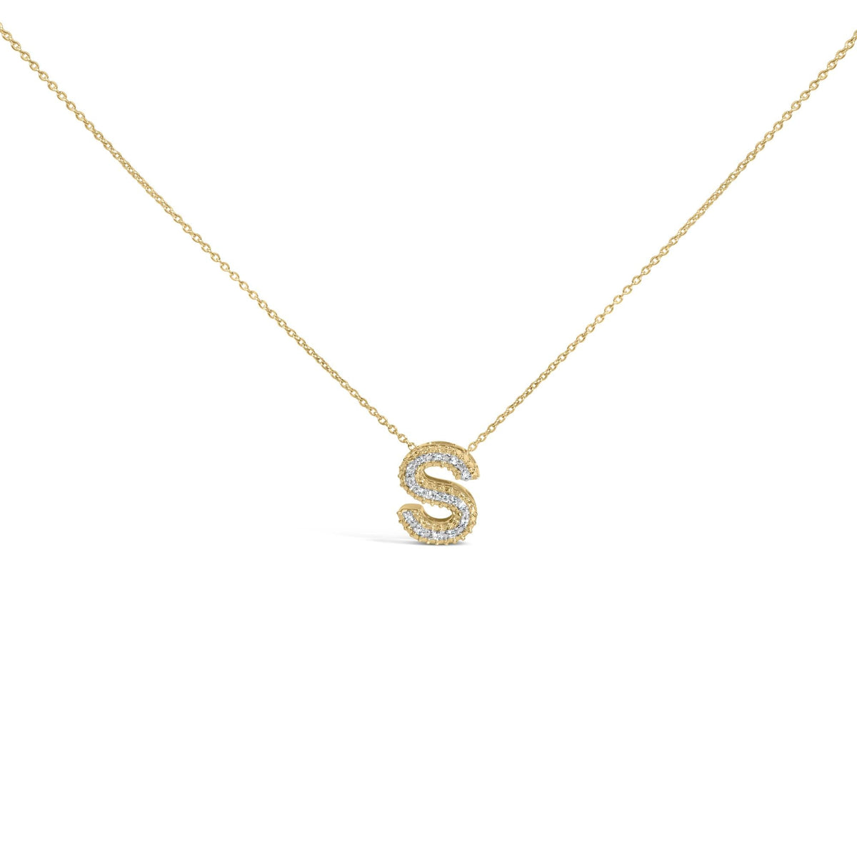 Yellow Gold Vermeil Diamond Accent "A-Z" Initial Bubble Pendant Necklace