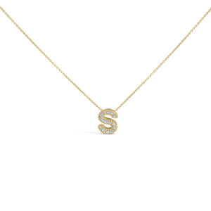 Yellow Gold Vermeil Diamond Accent "A-Z" Initial Bubble Pendant Necklace