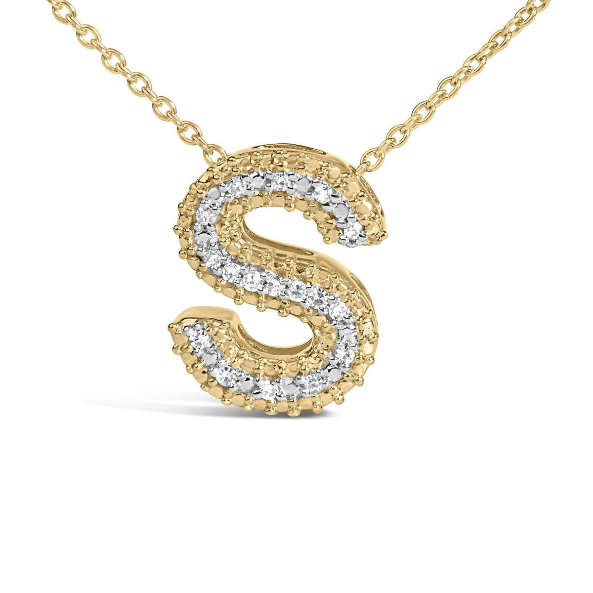 Yellow Gold Vermeil Diamond Accent "A-Z" Initial Bubble Pendant Necklace