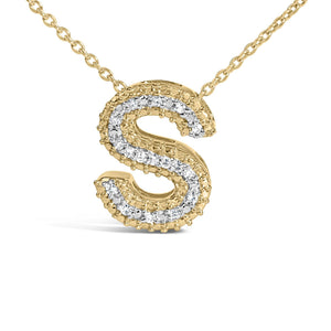Yellow Gold Vermeil Diamond Accent "A-Z" Initial Bubble Pendant Necklace