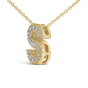 Yellow Gold Vermeil Diamond Accent "A-Z" Initial Bubble Pendant Necklace
