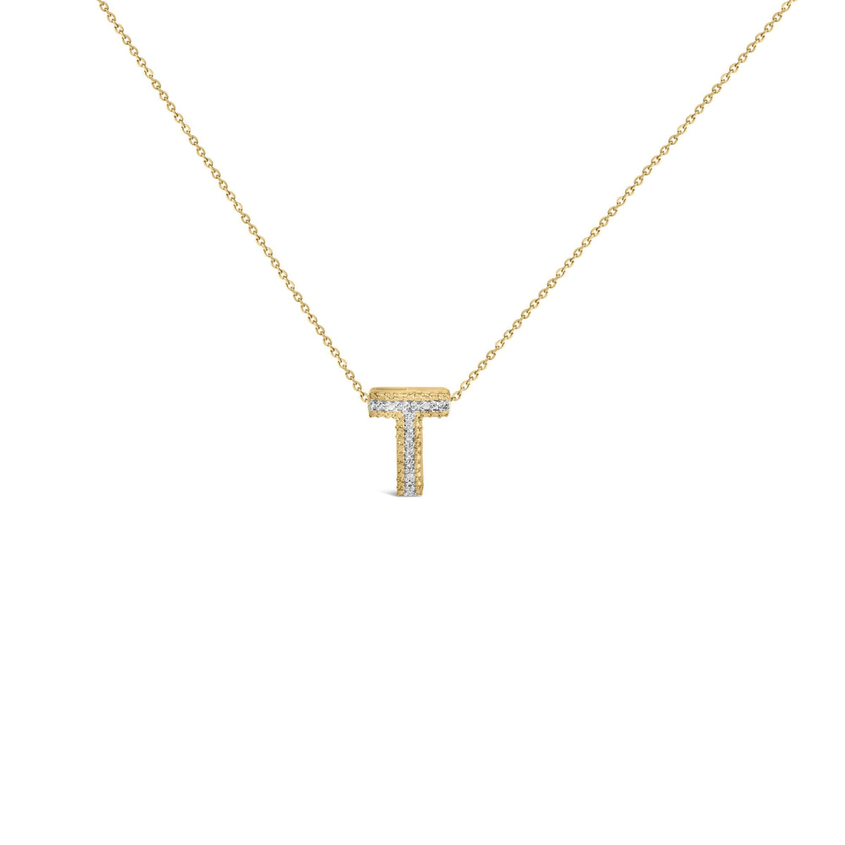 Yellow Gold Vermeil Diamond Accent "A-Z" Initial Bubble Pendant Necklace