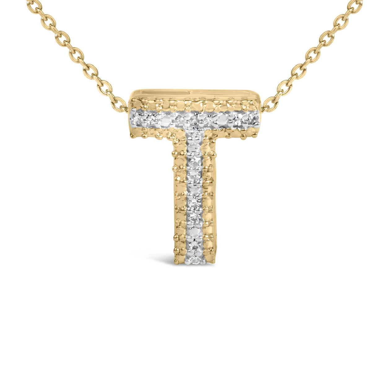 Yellow Gold Vermeil Diamond Accent "A-Z" Initial Bubble Pendant Necklace