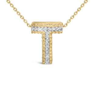 Yellow Gold Vermeil Diamond Accent "A-Z" Initial Bubble Pendant Necklace