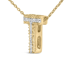 Yellow Gold Vermeil Diamond Accent "A-Z" Initial Bubble Pendant Necklace