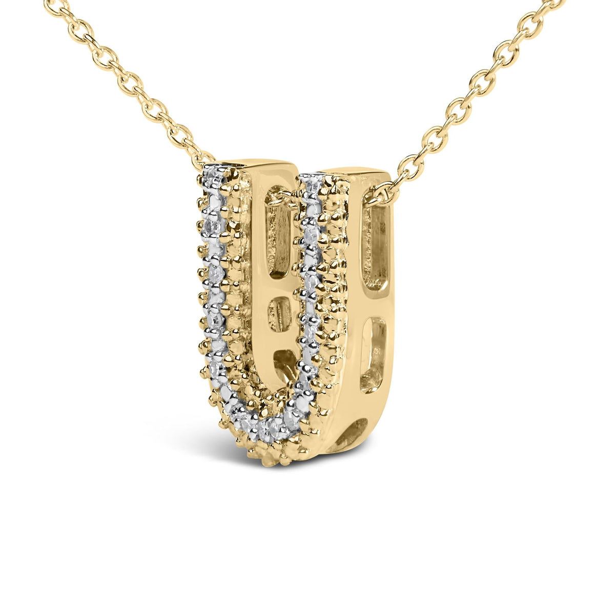 Yellow Gold Vermeil Diamond Accent "A-Z" Initial Bubble Pendant Necklace