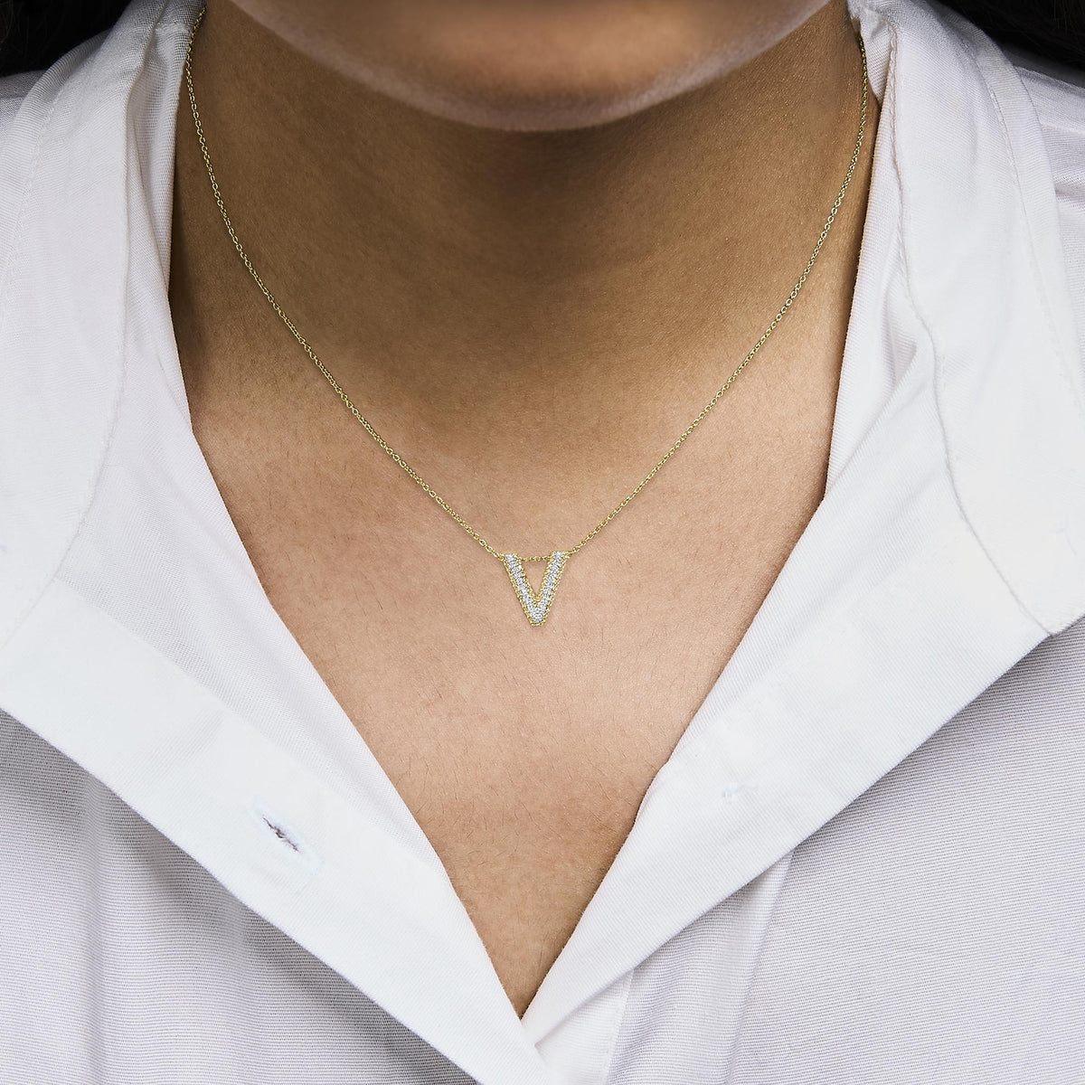 Yellow Gold Vermeil Diamond Accent "A-Z" Initial Bubble Pendant Necklace
