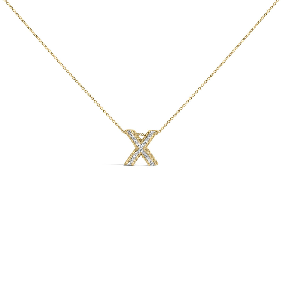 Yellow Gold Vermeil Diamond Accent "A-Z" Initial Bubble Pendant Necklace