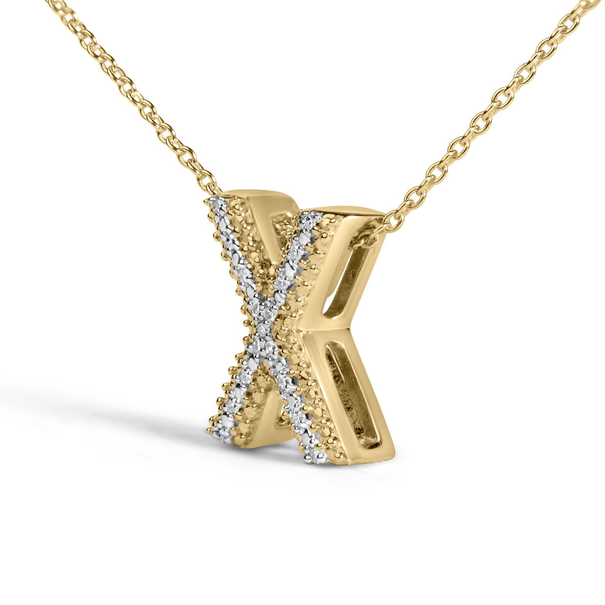 Yellow Gold Vermeil Diamond Accent "A-Z" Initial Bubble Pendant Necklace
