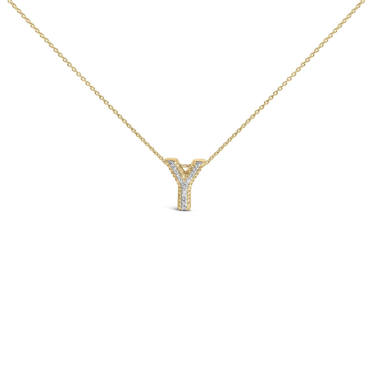 Yellow Gold Vermeil Diamond Accent "A-Z" Initial Bubble Pendant Necklace