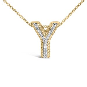 Yellow Gold Vermeil Diamond Accent "A-Z" Initial Bubble Pendant Necklace