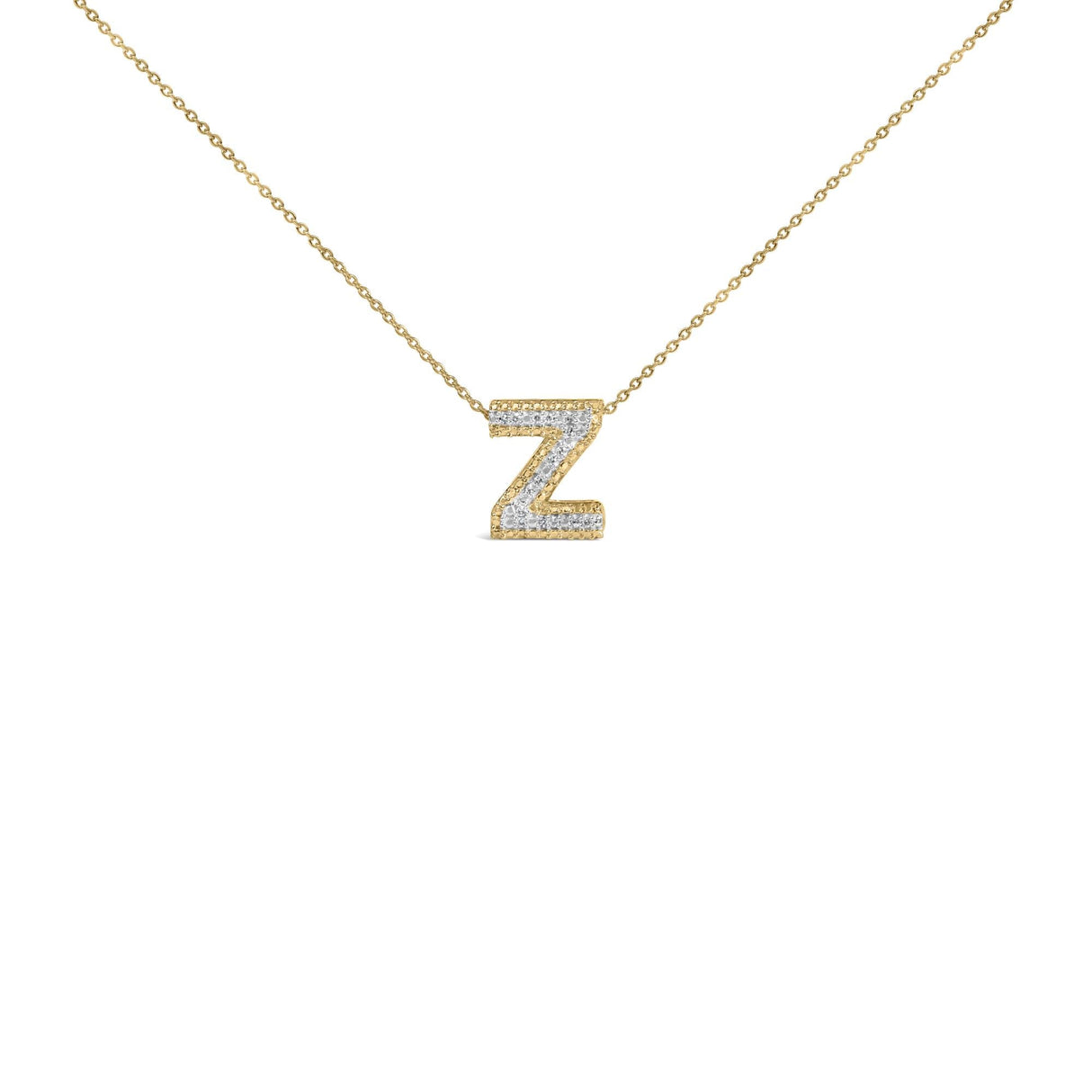 Yellow Gold Vermeil Diamond Accent "A-Z" Initial Bubble Pendant Necklace