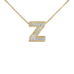 Yellow Gold Vermeil Diamond Accent "A-Z" Initial Bubble Pendant Necklace