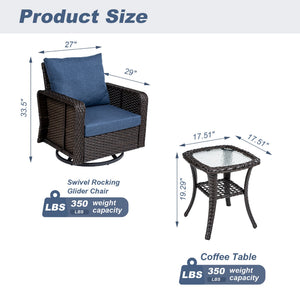 TL Two Swivel Chairs and Side Table Patio Set