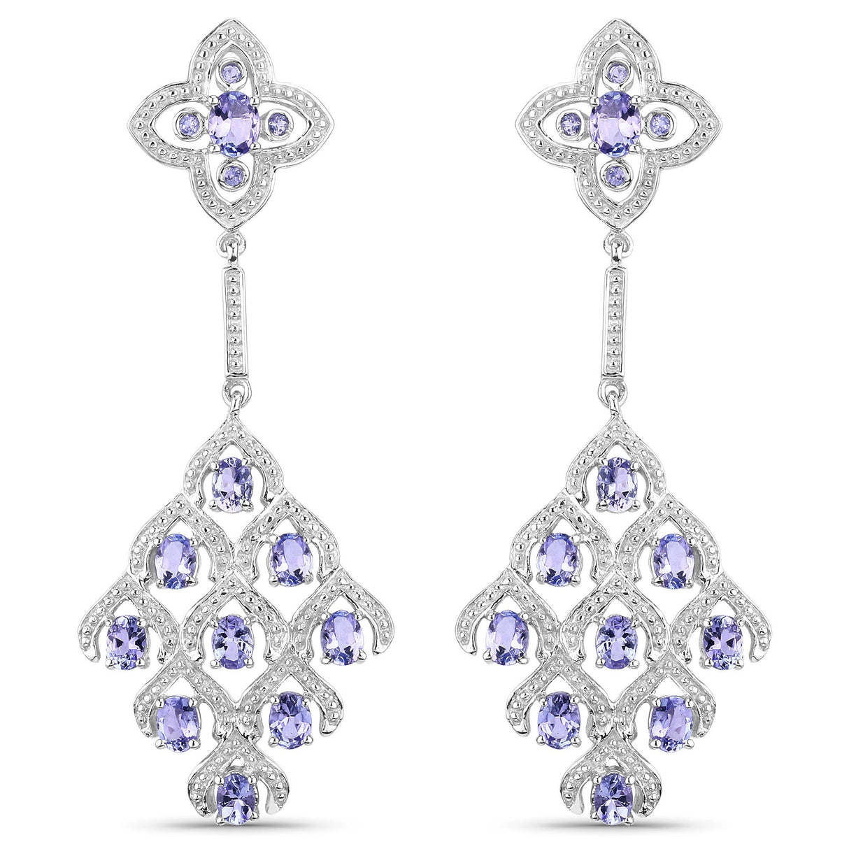 3.90 Carat Genuine Tanzanite and White Topaz .925 Sterling Silver Earrings
