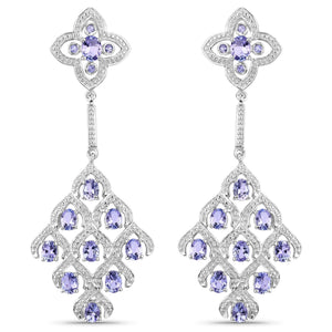 3.90 Carat Genuine Tanzanite and White Topaz .925 Sterling Silver Earrings