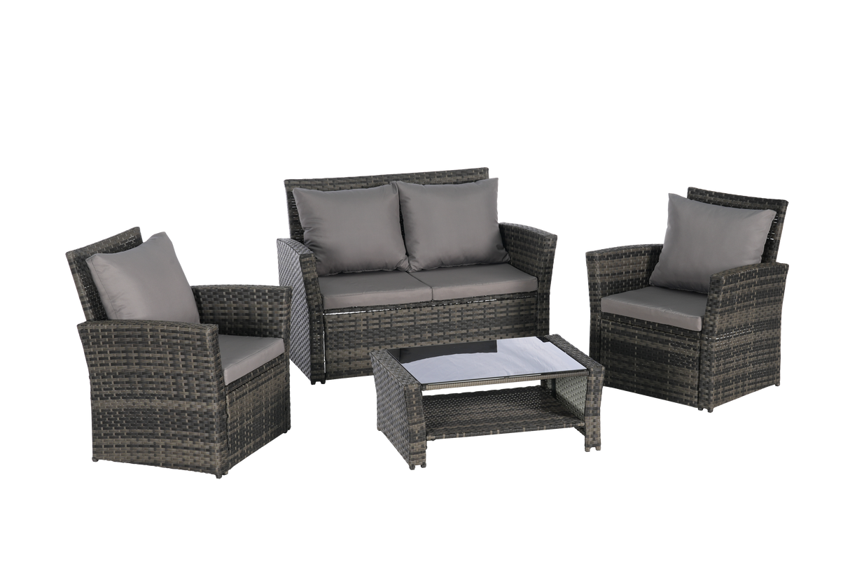 4 Pieces Outdoor Patio Furniture Sets Garden Rattan Chair Wicker Set