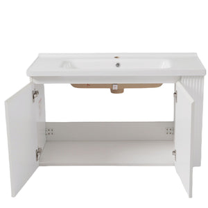 Wall Mounted Bathroom Vanity With Sink, 2 Open Shelves - White
