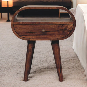 Circular Bedside Table With Open Slot - Caramel