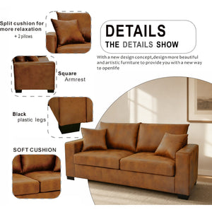 69-Inch Two-Seater Sofa with Foil Fabric and Throw Pillows