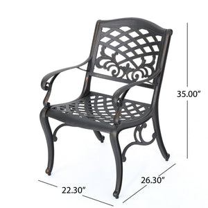 Luminea Outdoor Aluminum Dining Chair with Scroll Design, Lattice Pattern, and Cabriole Legs - Copper