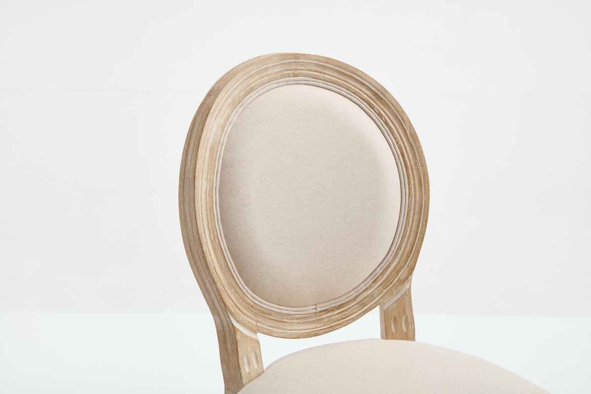 French Country 26'' Height Bar Chairs with Beige Linen Upholstery - Set of 2