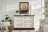 Farmhouse Style 6 Drawer Dresser Chest with Base Wooden Rustic Chest of Drawers