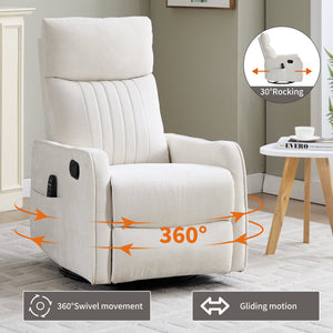 Beige Heat Massage Manual Recliner Chair with Rocker and Swivel