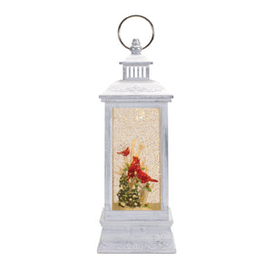 LED Snow Globe Lantern with Cardinal Bird Scene 12.74"H
