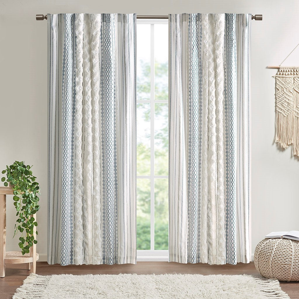 Cotton printed curtain panel with chenille stripe and lining