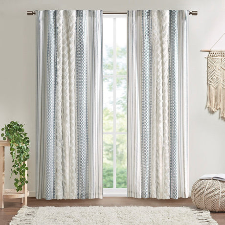 Cotton printed curtain panel with chenille stripe and lining